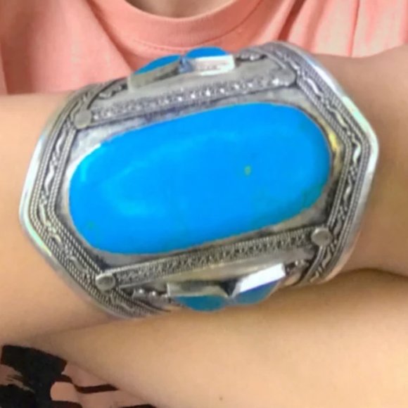 Single Afghan Stone Big Cuff Bracelet, Tribal  Cuff, Boho Cuff, Handmade - Picture 3 of 5